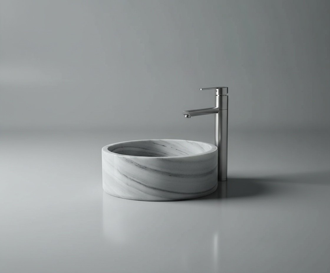 Polished Gray Marble Countertop Vessel Sink