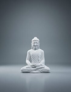 Seated White Marble Buddha Idol in Dhyana Mudra with Simple Robes