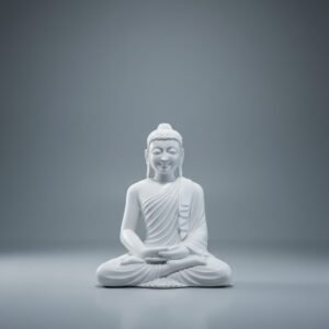 Seated White Marble Buddha Idol in Dhyana Mudra with Simple Robes