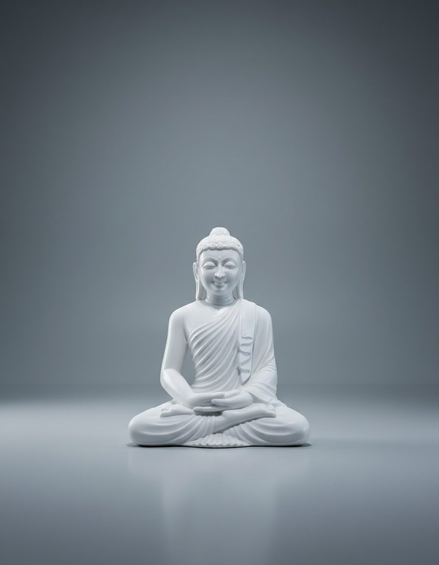 Seated White Marble Buddha Idol in Dhyana Mudra with Simple Robes