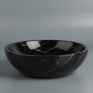 Sleek Handcrafted Black Marble Serving Bowl with Subtle White Veining