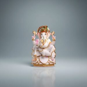 Modern Minimalist White Marble Ganesha Sculpture - Abstract Large-Eared Design