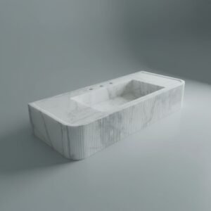 Floating Wall-Mount Bathroom Vanity, Carrara White Marble Top, Ribbed Front