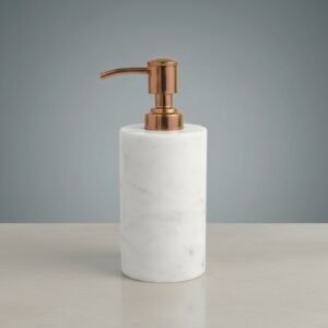 Round White Marble Soap & Lotion Dispenser with Rose Gold Pump