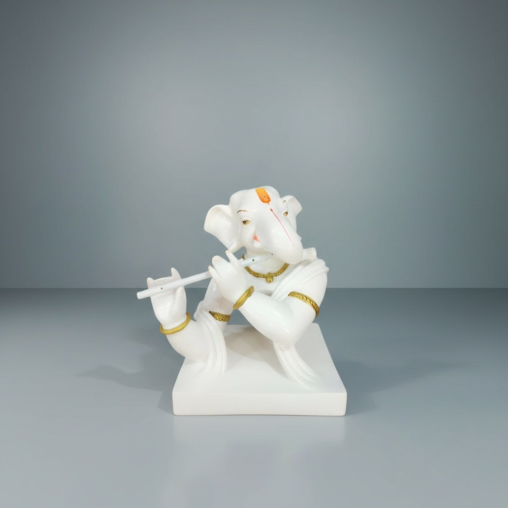 Artistic Lord Ganesha Playing Flute Decorative Art Piece for Home Decor & Gifts