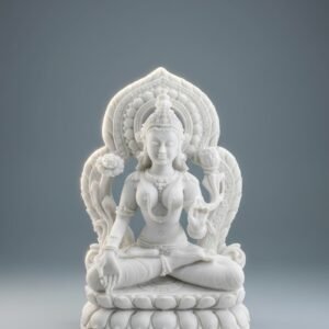 Intricately Carved White Marble Lotus-Seated Deity Statue