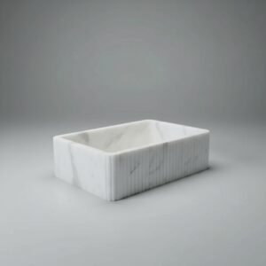 Carrara White Marble Ribbed-Texture Wall-Mount Bathroom Sink