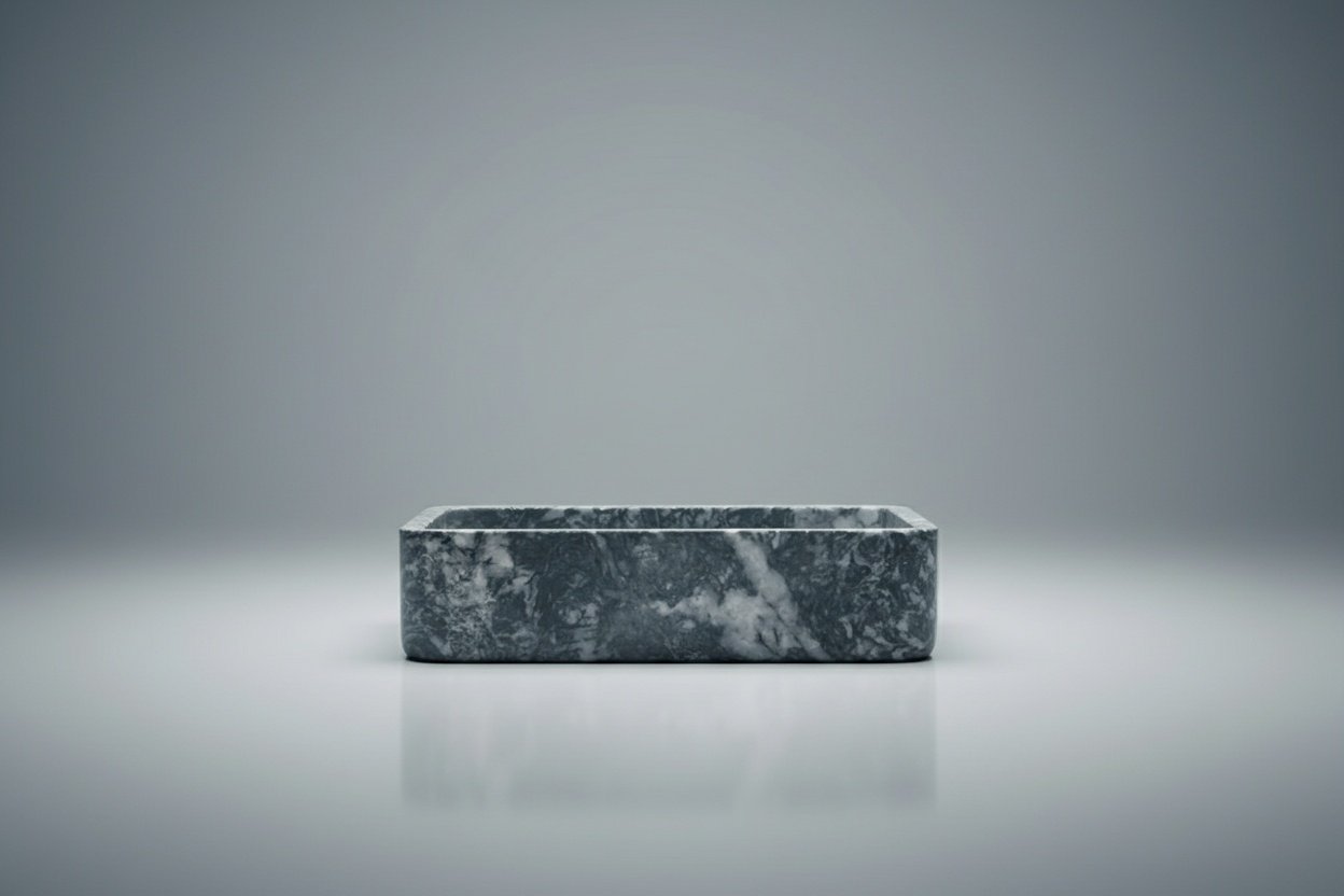 Handcrafted Black Marble Bathroom Sink, Natural Stone Basin