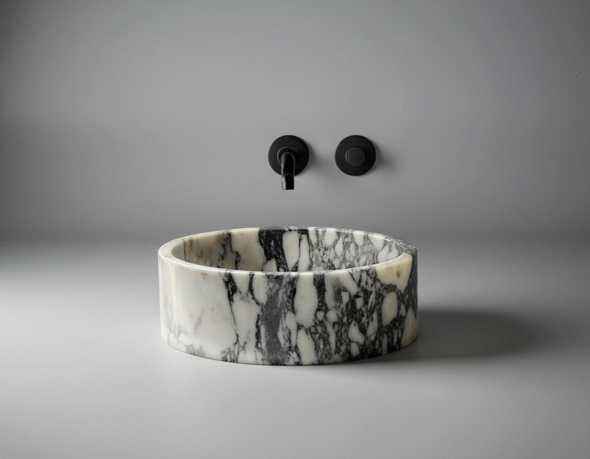 Calacatta Viola Marble Vessel Sink – Polished Countertop Bathroom Basin