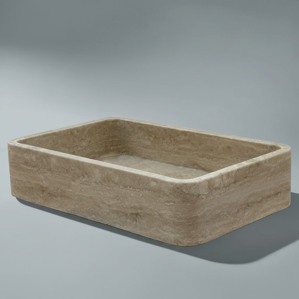 Handmade Travertine Marble Vessel Sink - Natural Stone Bathroom Countertop Basin