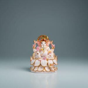 Hand-Painted Marble Ganesha Idol on Layered Lotus Base
