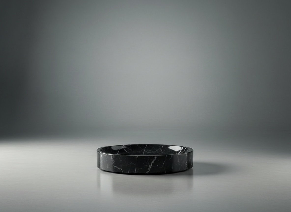 Black Marble Round Vessel Sink