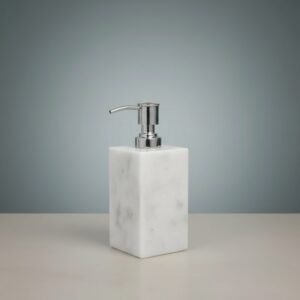 White Marble Cube Soap Dispenser with Polished Silver Pump