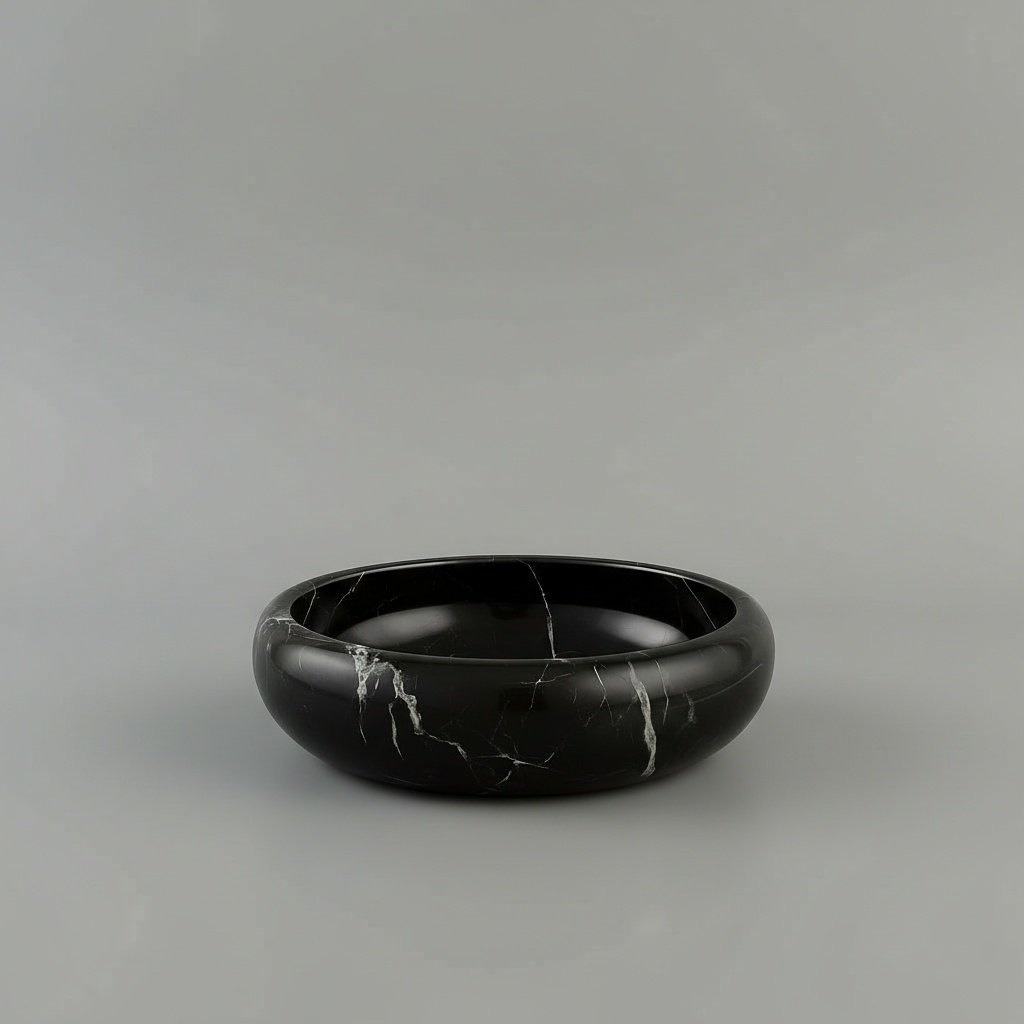 Hand-Carved Black Marble Vessel Sink