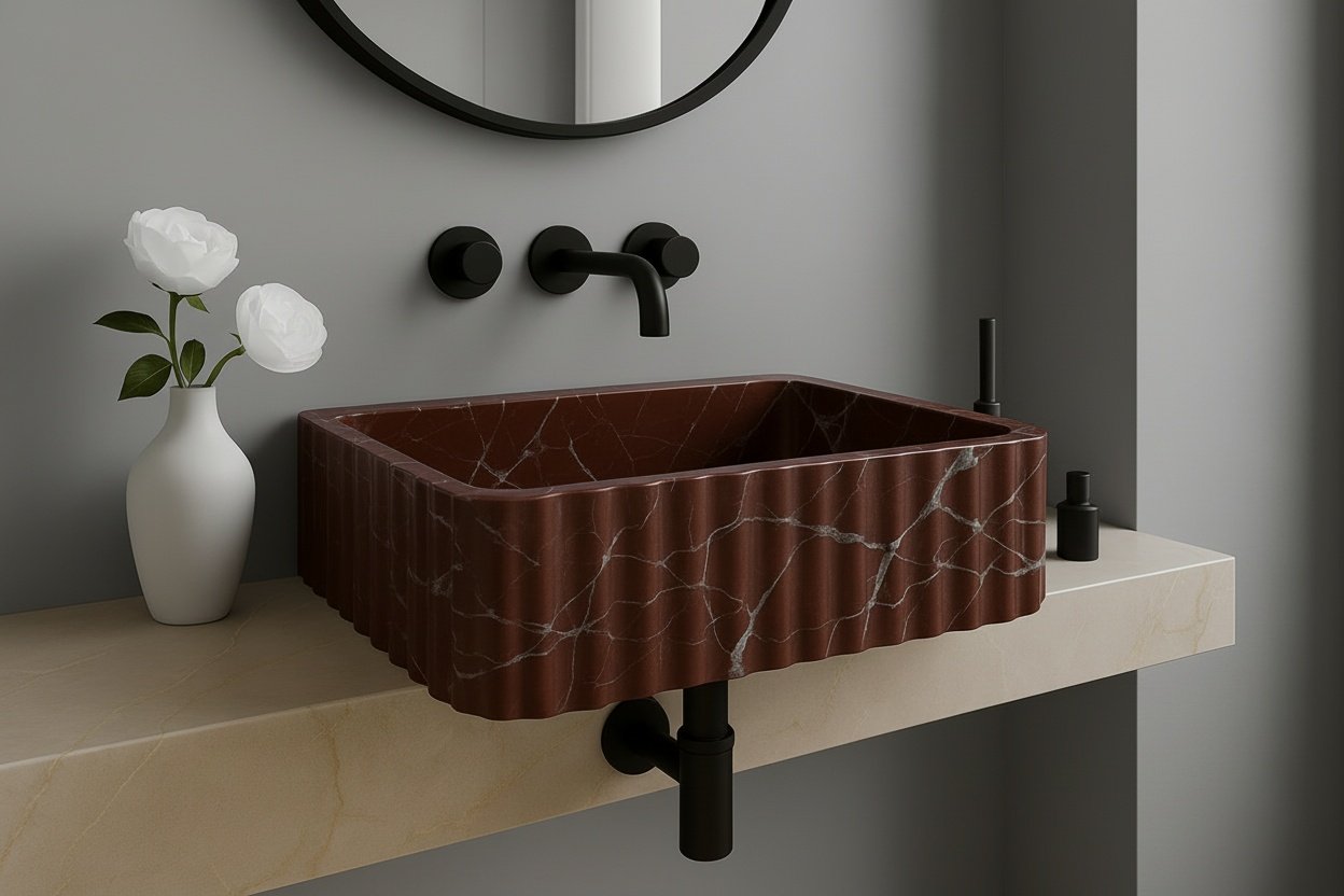 Lavante Rosso Italian Red Marble Vessel Sink | Handcrafted Stone Basin