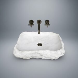 Carrara Marble Rectangular Vessel Sink - Rustic Natural Stone Above-Vanity Bathroom Basin