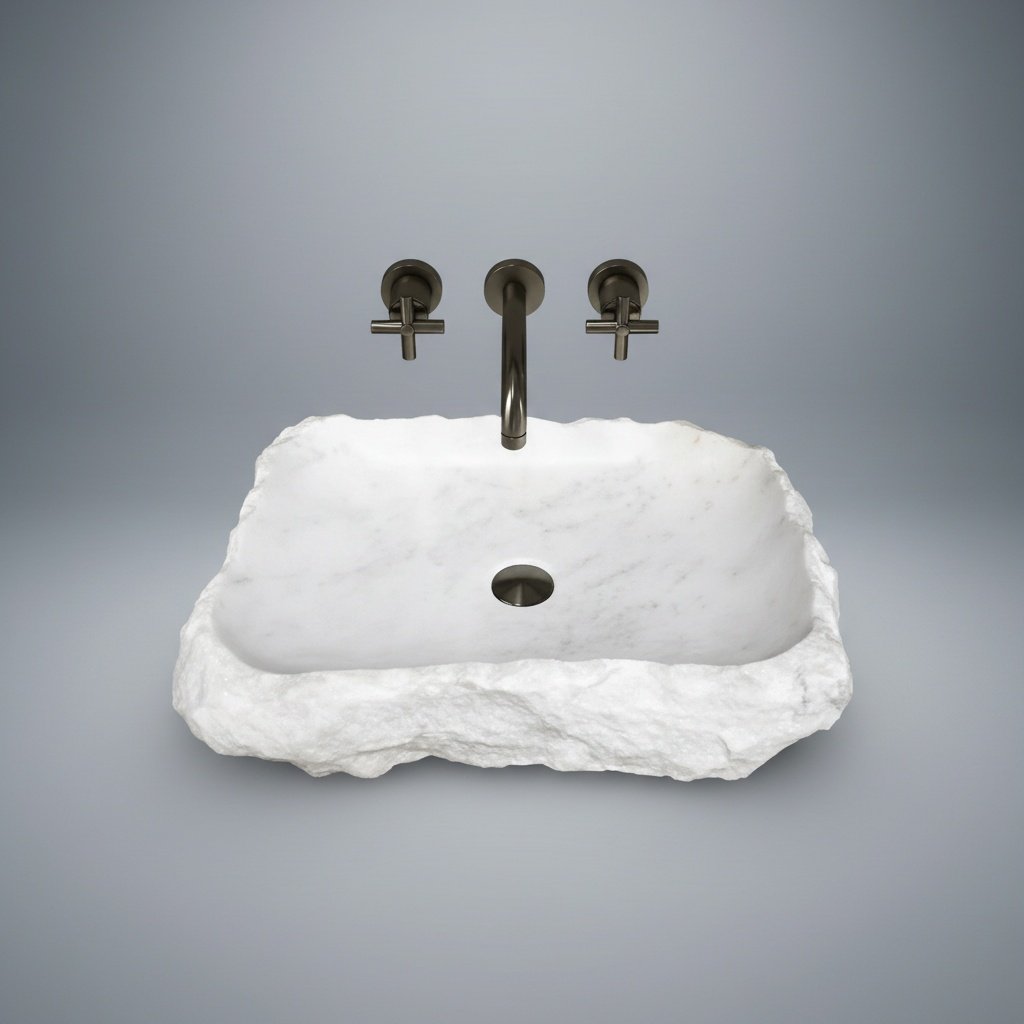 Carrara Marble Rectangular Vessel Sink - Rustic Natural Stone Above-Vanity Bathroom Basin