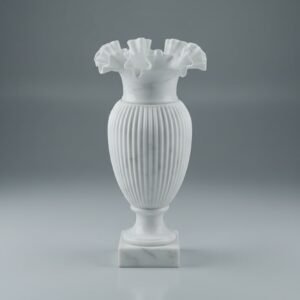Handcarved Makrana Marble Paragon Vase with Finely Frilled Edge
